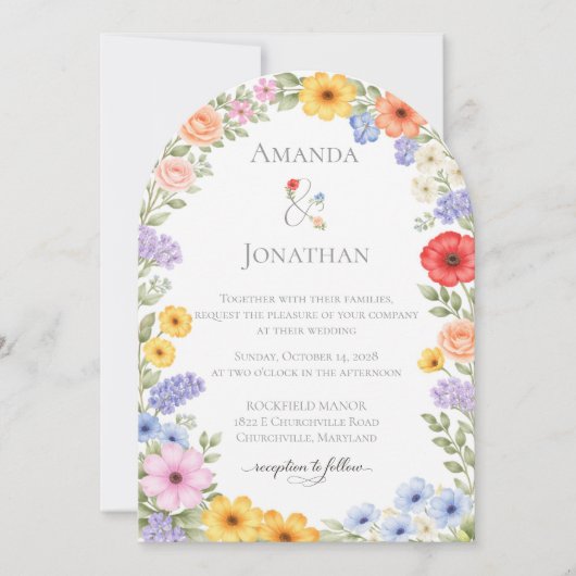 Watercolor Garden Flower Wedding Invitation Einladung (Vorderseite)