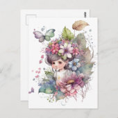 Watercolor Garden Girl - Baby Fairy Postkarte (Vorne/Hinten)