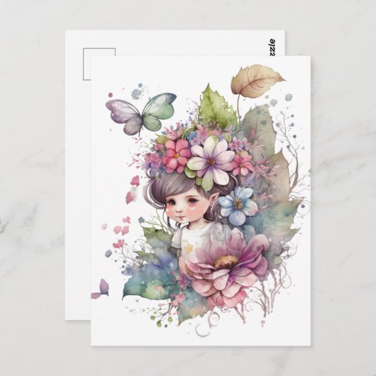 Watercolor Garden Girl - Baby Fairy Postkarte (Vorne/Hinten)