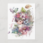 Watercolor Garden Girl - Baby Fairy Postkarte (Vorderseite)
