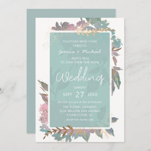 Watercolor Garden Mauve & Mint Chic Hochzeit Einladung
