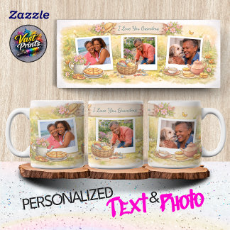 Watercolor Garden Photo Collage Custom Text Photo Tasse