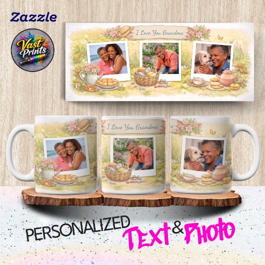 Watercolor Garden Photo Collage Custom Text Photo Tasse