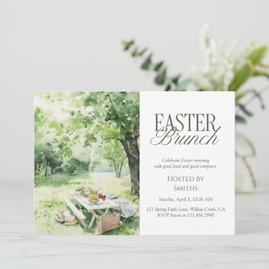 Watercolor Garden Picnic Easter Brunch Elegant Einladung (Stehend Vorderseite)