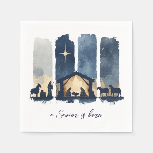 Watercolor-Geburtsszene Ein Heiland wird geboren F Serviette (Vorderseite)