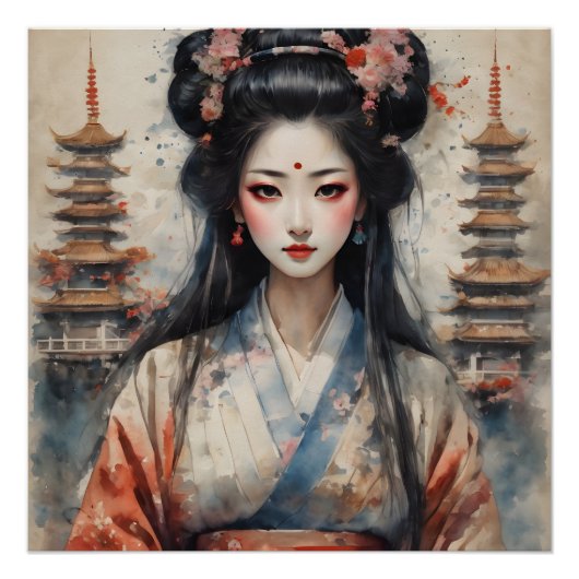 Watercolor Geisha no 2 Poster (Vorderseite)