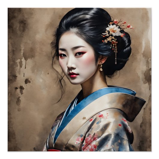 Watercolor Geisha no 4 Poster (Vorderseite)