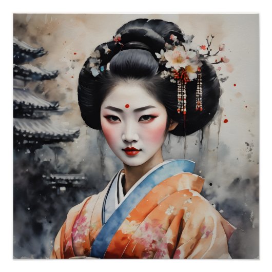 Watercolor Geisha no 5 Poster (Vorderseite)