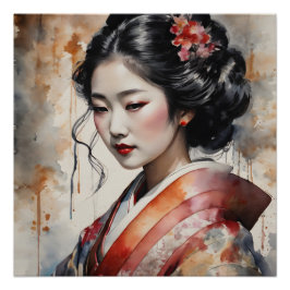 Watercolor Geisha no 9 Poster