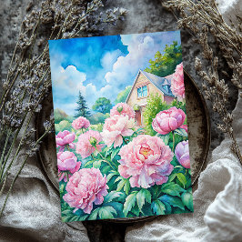 Watercolor gemütliche, weiße Haus Rosa Pfannkuchen Seidenpapier