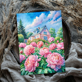 Watercolor gemütliche, weiße Haus Rosa Pfannkuchen Seidenpapier