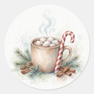 Watercolor-Gemütlicher-Heiße-Schokolade-Weihnachts Runder Aufkleber