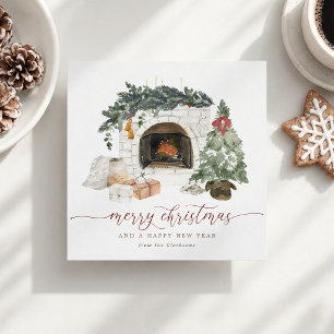 Watercolor-Gemütlicher-Kamin-Weihnachtskarte ohne Feiertagskarte