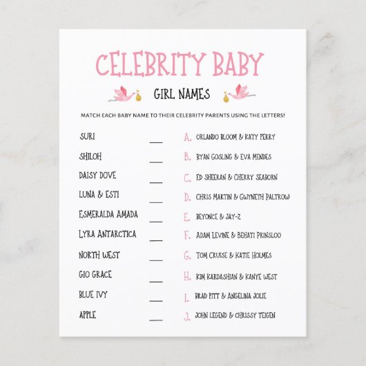 Watercolor Gender Reveal Celebrity Baby Girl Names (Vorderseite)