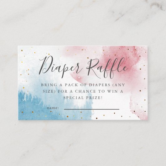 Watercolor Gender Reveal Diaper Raffle Ticket Begleitkarte (Vorderseite)