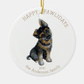 Watercolor German shepere Happy Pwlidays Foto Keramik Ornament (Vorne)