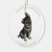 Watercolor German shepere Happy Pwlidays Foto Keramik Ornament (Links)