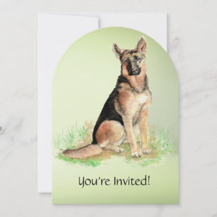 Watercolor German Shepherd Hund Geburtstagsparty Einladung