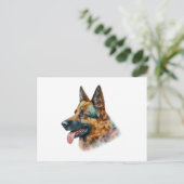Watercolor German Shepherd Postkarte (Stehend Vorderseite)