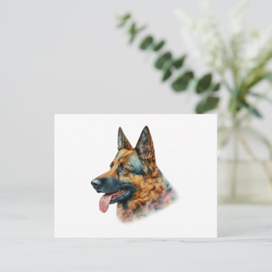 Watercolor German Shepherd Postkarte (Stehend Vorderseite)