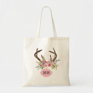 Watercolor-Geweih-Blumen-Gewohnheits-Monogramm Tragetasche