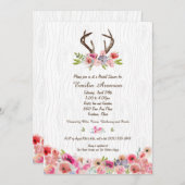 Watercolor-Geweih-Blumen-Imitat Bois Brautparty Einladung (Vorne/Hinten)