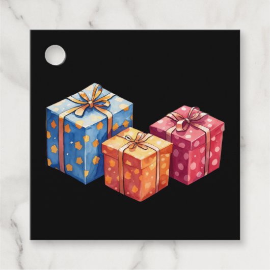 Watercolor gift boxes  illustration square geschenkanhänger (Vorderseite)