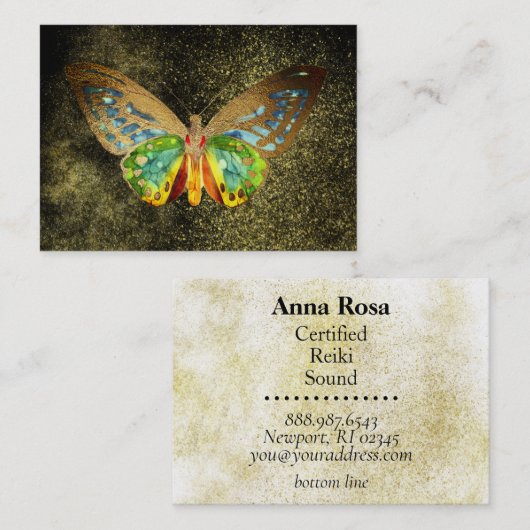 ** Watercolor Gilde Gold Butterfly Glitzer Black Visitenkarte (Vorne/Hinten)