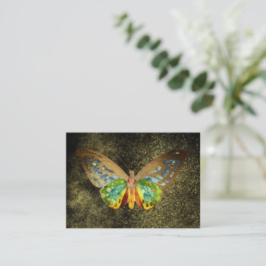 ** Watercolor Gilde Gold Butterfly Glitzer Black Visitenkarte (Stehend Vorderseite)