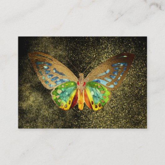 ** Watercolor Gilde Gold Butterfly Glitzer Black Visitenkarte (Vorderseite)