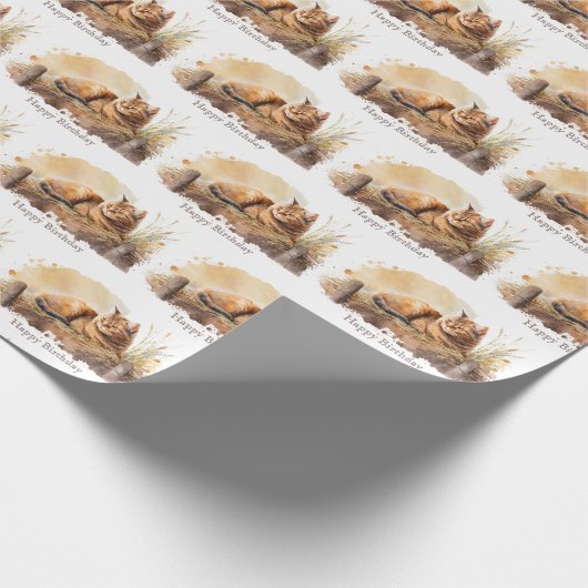 Watercolor Ginger Cat Birthday Geschenkpapier (Ecke)
