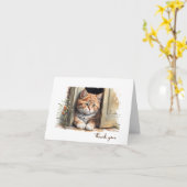 Watercolor Ginger Cat Vielen Dank Karte (Gelbe Blume)