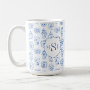 Watercolor Ginger Jar Blue White Personal Monogram Kaffeetasse