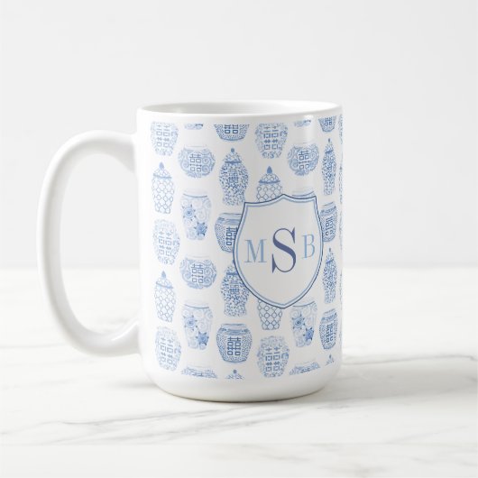 Watercolor Ginger Jar Blue White Personal Monogram Kaffeetasse (Links)