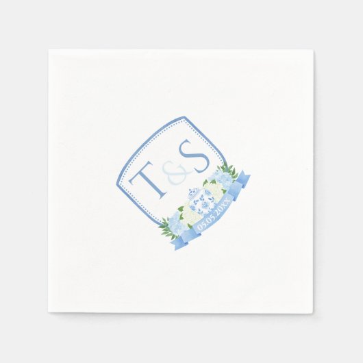 Watercolor Ginger Jar Monogram Wedding Wappen Serviette (Vorderseite)