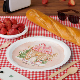 Watercolor Gingerbrett House Xmas Feiertagsparty Pappteller