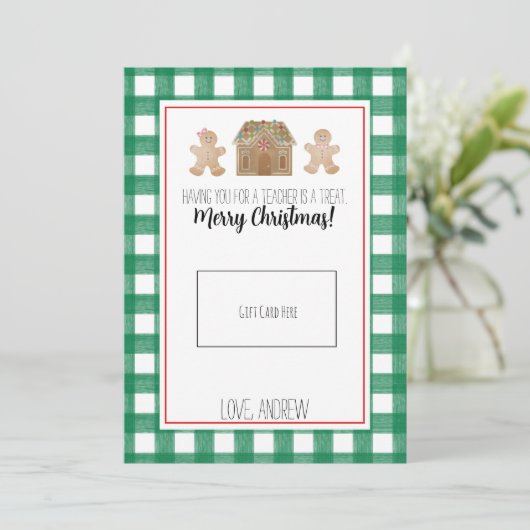 Watercolor Gingerbrett Lehrer Weihnachtsgeschenkka Dankeskarte (Stehend Vorderseite)