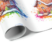 Watercolor Gingerbrett Weihnachtsgebäck im Haus Geschenkpapier (Rolleneckpunkt)