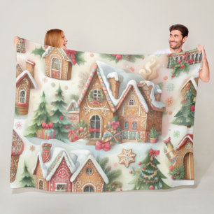 Watercolor Gingerbrett Weihnachtsmotifs Feiertag Fleecedecke