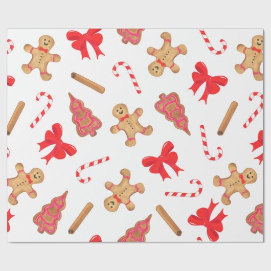 Watercolor Gingerbrot Candy Cane Weihnachten Geschenkpapier (Flach)