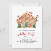 Watercolor Gingerbrot House Holiday Party Einladung (Vorderseite)