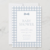 Watercolor Gingham & Bow Krawatte Boy Babydusche Einladung (Vorderseite)