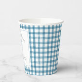 Watercolor Gingham Denim Blue Baby Dusche Pappbecher (Links)