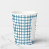 Watercolor Gingham Denim Blue Baby Dusche Pappbecher (Rechts)