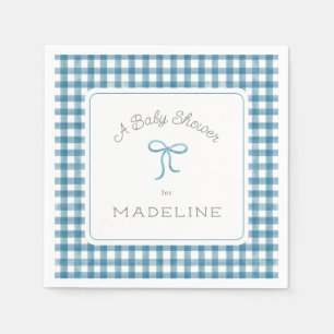 Watercolor Gingham Denim Blue Baby Dusche Serviette