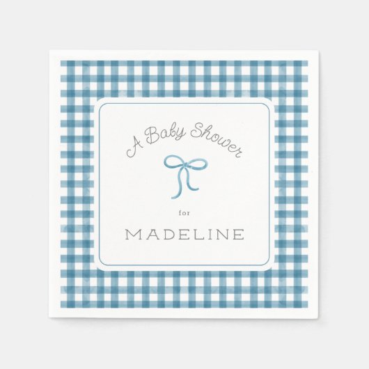 Watercolor Gingham Denim Blue Baby Dusche Serviette (Vorderseite)