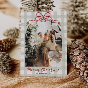 Watercolor Gingham Family Foto Weihnachten
