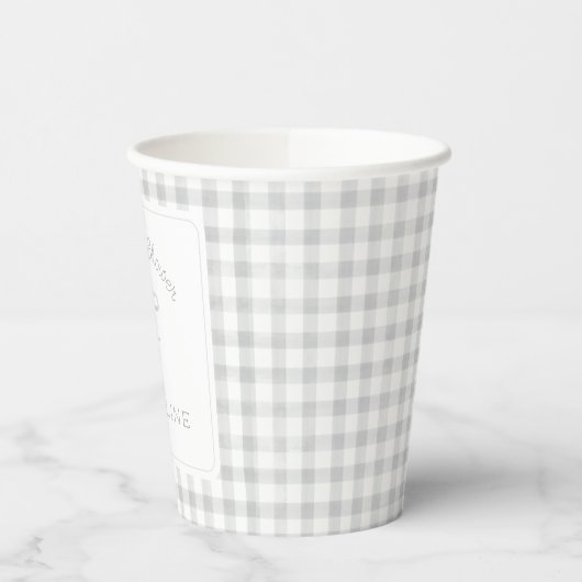 Watercolor Gingham Gray Baby Dusche Pappbecher (Links)