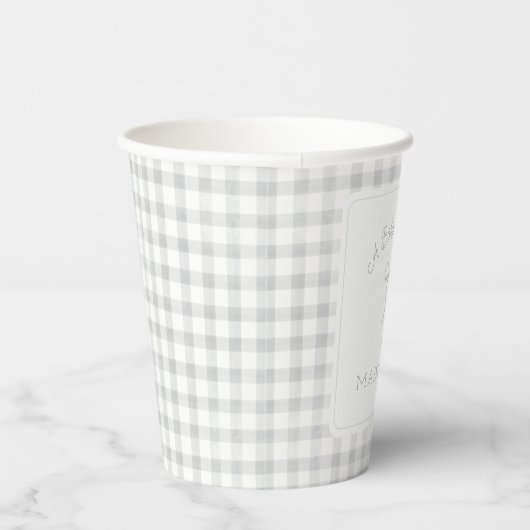Watercolor Gingham Gray Baby Dusche Pappbecher (Rechts)