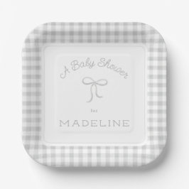Watercolor Gingham Gray Baby Dusche Pappteller
